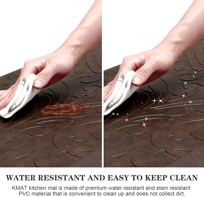 KMAT 2PCS Kitchen Mat Cushioned Anti-Fatigue Floor Mat,Waterproof Non-Slip Standing Mat,Ergonomic Comfort Floor Mat Rug for Home,Office,Sink,Laundry,Desk(17.3"x28"+17.3"x28",Brown)