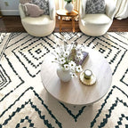 Area Rug 9x12 Rug Machine Washable Non-Slip Low Pile Print Pattern Western Rug for Living Room Bedroom Entryway Tribal Series -Navywhite/Black