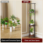 Plant Stand Indoor Outdoor - Heavy Duty Metal 2-tier Hanging Plant Holder Space-Saving Iron Plant Stands Tall Plant Shelf for Living Room Garden Balcony（Rustic Brown and Black）