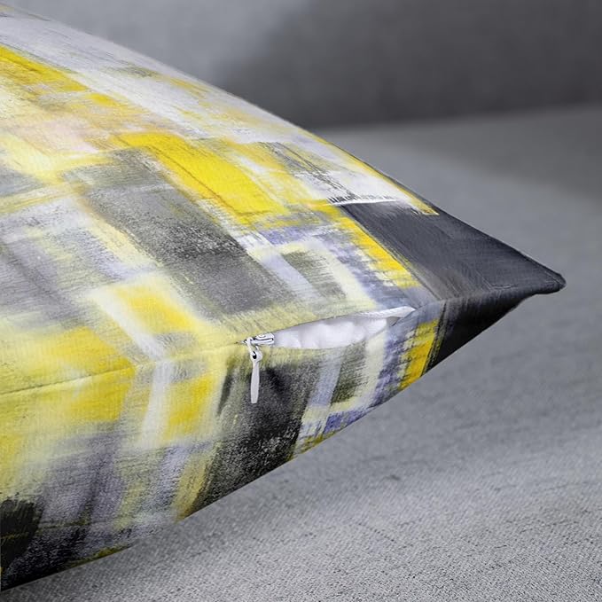 Emvency Set of 2 Yellow White and Black Throw Pillow Covers Modern Abstract Painting Decorative Pillow Cases Home Decor Standard Square 16x16 Inches Pillowcases