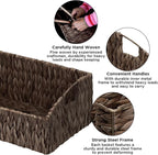 Ollieroo Rattan Storage Baskets, Handwoven Wicker Storage Bins with Built-in Handles, Storage Container Baskets for Shelves, Bedroom, Bathroom, Laundry Room or Kitchen(Black)