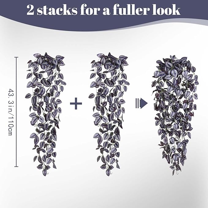 BLEUM CADE Fake Hanging Plants, 4pcs Artificial Hanging Plant, Faux Deep Purple Vines Hanging Plant for Wall Home Living Room Indoor Outdoor Halloween Decor (No Baskets)