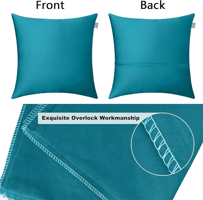 Thmyo 4-Pack 100% Cotton Comfortable Solid Decorative Throw Pillow Case Square Cushion Cover Pillowcase Sublimation Blank Pillow Covers DIY Throw Pillowcase for Sofa(16x16 inch/ 40x40cm,Lake Blue)