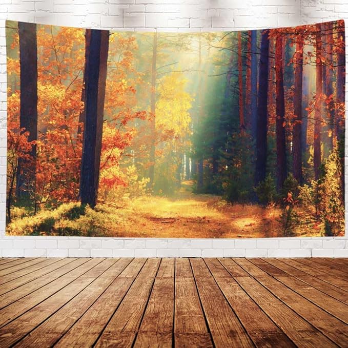 EMMTEEY Forest Wall Tapestry Sunlight in Fall Forest Path Autumn Landscape Tapestries Wall 50X60 Bedroom Tapestry