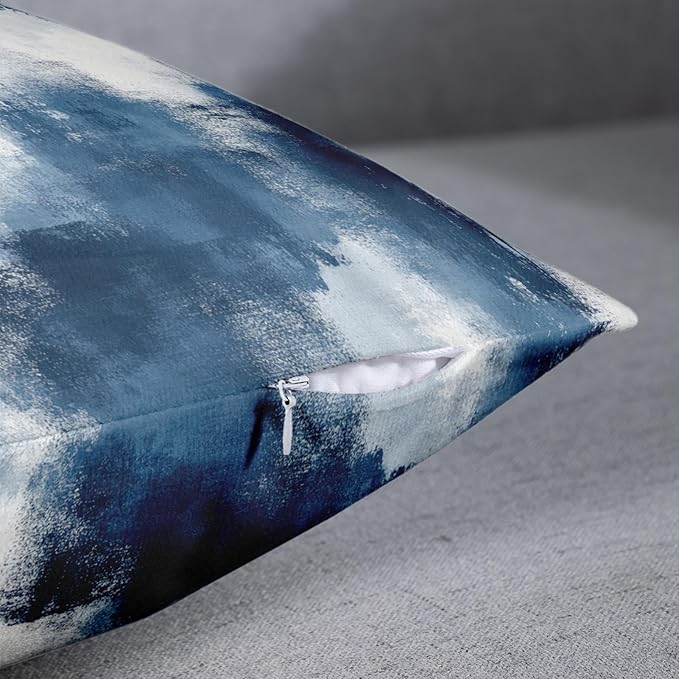 Britimes Throw Pillow Covers Modern Home Art Decor, 18 x 18 Inches Set of 2 Abstract Oil Painting Pillowcases for Bedroom, Living Room, Cushion Couch Sofa, Abstract White Navy Blue