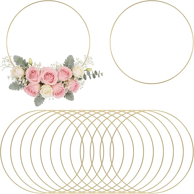 12 PCS 12 Inch Metal Floral Hoops, Gold Wreath Crafts Macrame Ring for Wall Hanging DIY Crafts, Wedding Wreath Decor