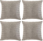 Fancy Homi 4 Packs Grey Decorative Throw Pillow Covers 24x24 Inch for Living Room Couch Bed, Rustic Modern Farmhouse Boho Home Decor, Soft Plush Corduroy Gray Cute Square Accent Cushion Case 60x60 cm