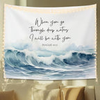 STHTTSW Christian Ocean Tapestry, When You Go Through Deep Waters Tapestries Wall Blanket, Religious Scripture Wall Hanging Decor for Church Prayer Room Home Office, 50x60 Inch