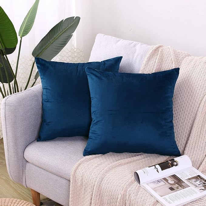 2 Pack Soft Velvet Couch Throw Pillow Covers 20x20 Inch for Sofa Living Room Bedroom (Navy Blue)