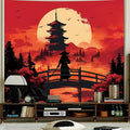 Apdidl Anime Japanese Samurai Wall Tapestry for Bedroom, Cool Black and Red Forest Mountain Moon Backdrop Tapestries Aesthetics, Medieval Dark Sunset Tower Wall Hanging for Men Room Dorm 51"X60"