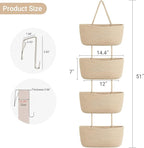 Dahey Over The Door Hanging Basket 4-Tier Woven Boho Wall Mounted Storage Organizer with Hooks for Bedroom Nursery Bathroom Apartments Dorm Pantry Decor, Jute