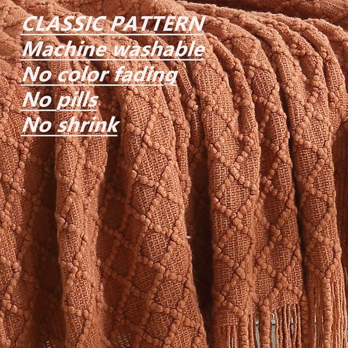 CREVENT Home Farmhouse Decor Rustic Couch Sofa Chair Bed Throw Blanket, Soft Warm Light Weight for Travelling in Spring Summer (50''X60'' Burnt Orange)