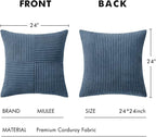 MIULEE Blue Decorative Euro Sham Pillow Covers 24x24 Inch for Bed Couch Sofa Pack of 2 Boho Farmhouse Throw Pillows Soft Cross Corduroy Patchwork Textured Cushion Cases
