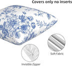 Chinoiserie Blue and White Flowers Pillow Covers 20x20 Set of 2, Vintage Blue Floral Throw Pillow Covers Outdoor Decorative Pillow Case for Couch Bed Sofa Cushion Home Decor