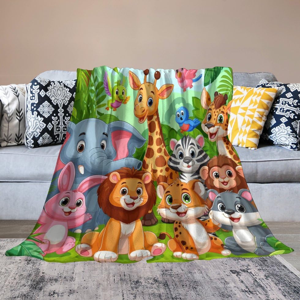 Kids Animal Blanket,Cartoon Colorful Forest Lion Tiger Giraffe Elephant Animal Print Blanket for Couch Sofa Bed Decorative Gifts 30x40 - color: Blanket-10, size: 30"x40"