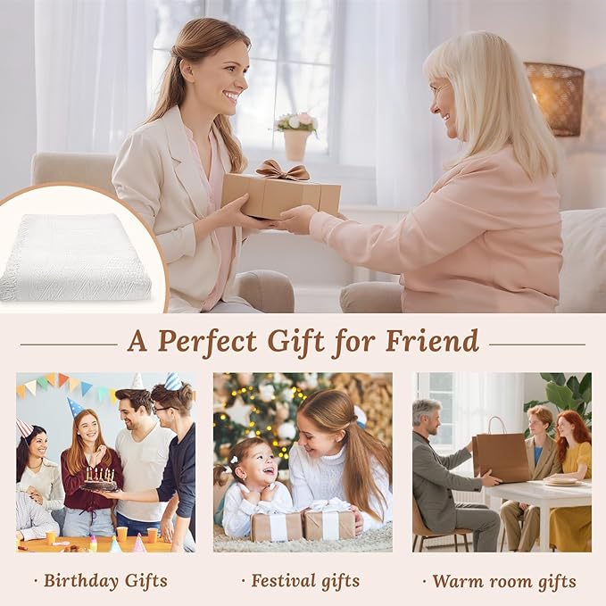 110 x 91 Extra Large White Outdoor Picnic Blanket, Woven Cotton Yarn Oversize Portable Blanket with Fringe for Camping, Lawn or Wedding Photoshoot. Indoor Bohemia Decorations, Machine Washable