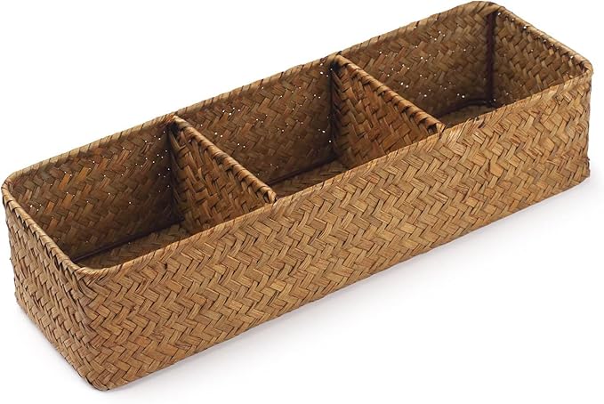 Toilet Basket Tank Topper, Seagrass Wicker Bathroom Storage Basket (14.6" x 4.7" x 3.1")