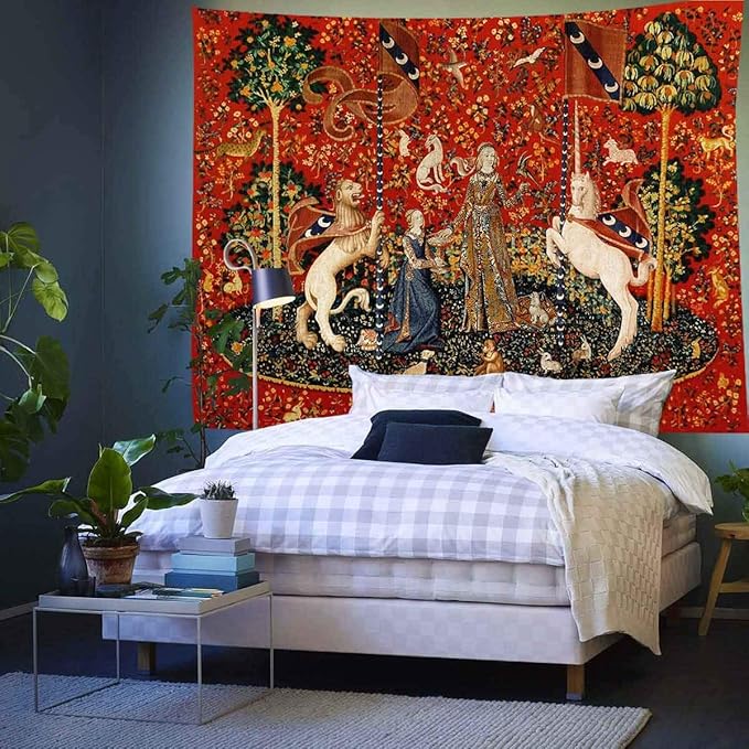 FEASRT Medieval Lady & Unicorn Tapestry for Bedroom, Living Room, Apartment & Dorm Decor - 80x60 Inches
