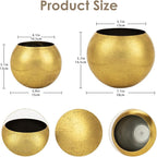 Oairse Round Gold Metal Flower Pots - 2 PCS Galvanized Planters with Drainage Hole Farmhouse Rustic Garden Rustproof Vintage Metal Plant Pot for Flowers Plant Herb Home Centerpieces Table Decorations