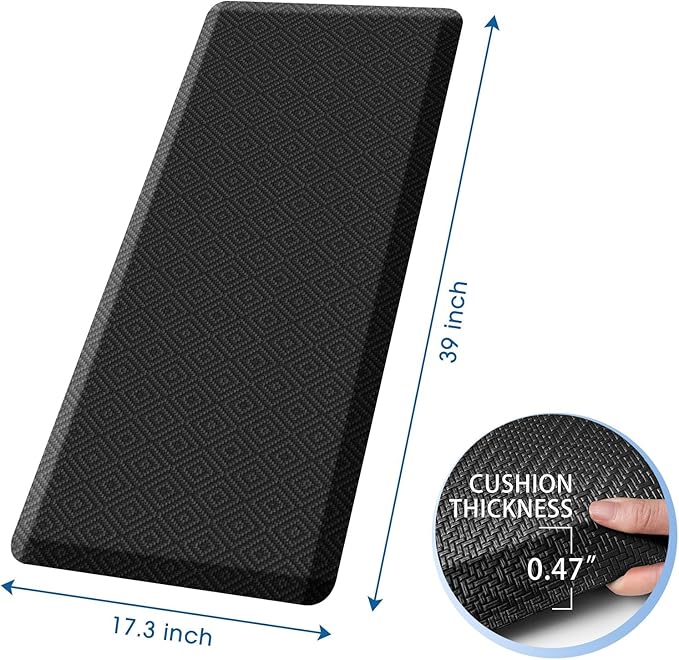 Mattitude Kitchen Mat Cushioned Anti-Fatigue Floor Mat Water Resistant Non-Slip Mats and Rugs Standing and Comfort Desk Mats for House Sink Office Laundry (Black, 17.3"x39")