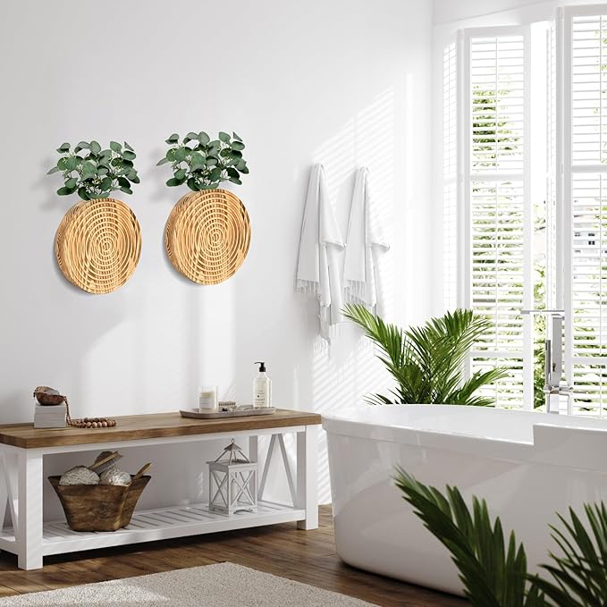 Set of 2 Wall Planter for Indoor Plants, Boho&Farmhouse Wall Decor for Living Room, Bathroom,Hanging Planter for Artificial Flower Plants(Brown)