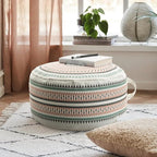 MOCOFO Round Geometric Pattern Pouf Cover with Zipper 18"x18"x8" Storage Canvas Ottoman Seat Footrest for Living Room Bedroom Kids Room Pastel Home Decor