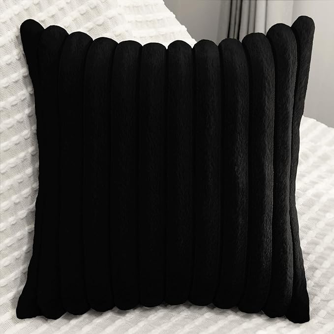 2 Pack Pillow Covers, 20x20 Faux Fur Square Throw Pillow Covers for Living Room Decorations Throw Pillow Case, Throw Pillow Cover Cushion Cover for Home Sofa Bedroom Car, Black