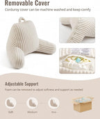 Blissful Diary Reading Pillow for Sitting in Bed, Large Flannel Back Pillow Bed Sitting Up for Adult & Children, Backrest Cushion for Sit Up in Couch or Floor, Dorm Essentials, Cream White