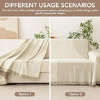 Boho Sofa Covers for 2 Cushion Couch, Chenille Sofa Slipcover for Pets Washable, L-Shape Sectional Loveseat Cover Soft Throw Blankets with Tassels(71x102,Arc Beige)