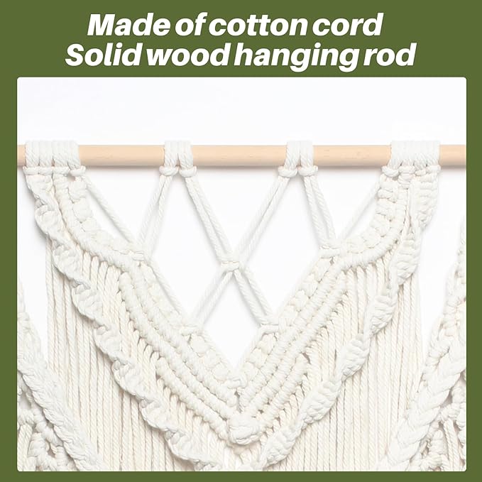 JONKASIPA Macrame Woven Wall Hanging, Bohemian Wall Decor Chic Woven Tapestry Handmade Crafts Tassel Lace Hanging Home Decor Perfect for Bedroom Living Room Apartment (Beige)