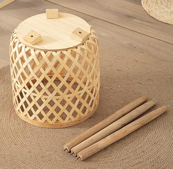 RISEON Set of 2 Handmade Mid Century Modern Planter, Rustic Indoor Rattan Basket Flower Pot Plant Stand,Large Floor Planter