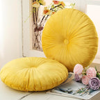 Namalu 2 Pcs Yellow Round Throw Pillow 13.8 Inch Decorative Round Velvet Floor Pillows Pumpkin Throw Pillows with Center Button Floor Cushion for Valentines Day Home Living Room Sofa Couch Bed Chair