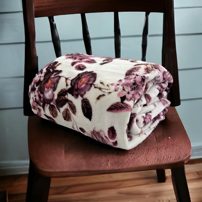 Home Decor Floral Fleece Throw Blankets: Soft Plush Liv Flower Garden Accent for Sofa Couch, Blush Pink Blue Purple Burgundy White