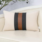 Yangest Patchwork Pillow Cover 12x20 Inch Luxury Cotton and Linen Cushion Cover Faux Leather Pillowcover for Couch Bedroom Living Room, White