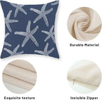 Navy Blue Starfish Pillow Covers 18x18 Inch Set of 2 Coastal Throw Pillows Summer Nautical Ocean Theme Decorations Beach Pillowcase Linen Outdoor Decor Farmhouse Cushion Case for Home Bedroom
