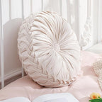 Round Throw Pillows Decorative Pleated Throw Pillows 15'' Diameter Accent Pumpkin Boho Chair Cushion for Couch Sofa Home Decoration(Beige,1 Pcs)