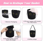 2 Pack Wall Hanging Rope Basket, Small Black Woven Hanging Basket Leather Handle, Black Cat Cotton Rope Wall Storage Basket for Plants Toys, Foldable Round Boho Decor (7.8x7inch)