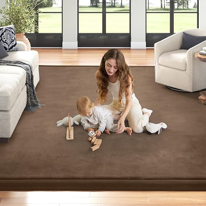 Baby Play Mat for Floor Nursery Rug Muscle Mat Area Rug Playroom Rug 71"x79" Playpen Mat Memory Foam 1.3" Thick Crawling Mat for Babies,Toddlers, Infants, Kids,Chestnut