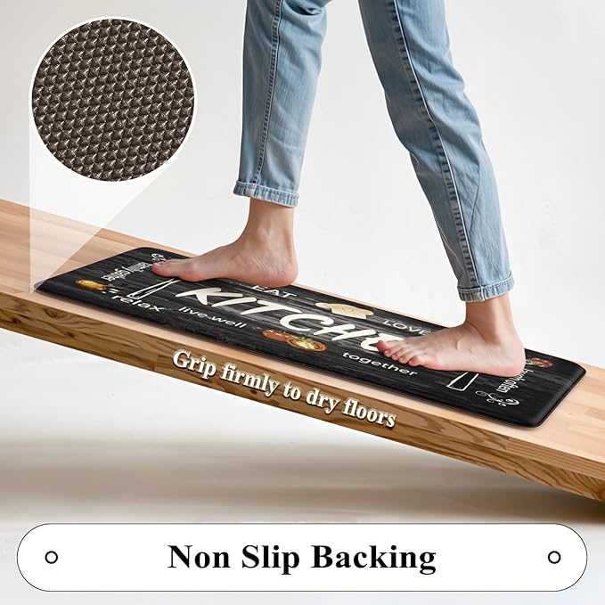 KIMODE Kitchen Mats,Grey Anti Fatigue Kitchen Rugs Sets of 2,Non Slip Waterproof Farmhouse Kitchen Floor Mats,Cushioned Comfort Standing Mat for Home,Laundry, Sink,Desk