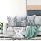 Coliuso Decorative Throw Pillow Covers 16x16 Set of 4, Gray and White Modern Simple Square Pillow Case Cushion Cover for Sofa Couch Farmhouse Outdoor Living Room (Gray and White, 16"x16")