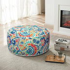 Magpie Fabrics Inflatable Stool Ottoman Pouf D20 xH9, Outdoor Round Footrest Footstool with Foot Pump, Portable for Patio Garden Travel Camping - Paisley Multi