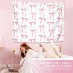 LIANGW Coquette Pink Bow Tapestry Wall Hanging, Coquette Preppy Room Decor, Pink Girly Aesthetic Wall Blanket Decor for Girls Room Dorm Apartment, 50x60 Inch