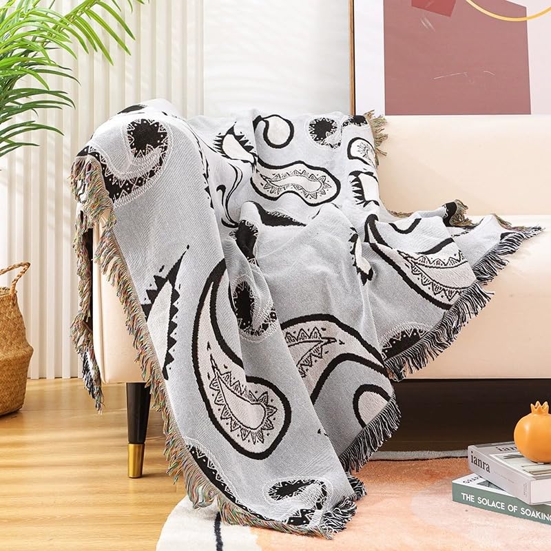 Boho Valentine Throw Blanket Sofa Colorful Cotton Blanket Retro Bohemian Tapestry Reversible Hippie Sheets Room Valentines Decor (Grey) - color: Grey