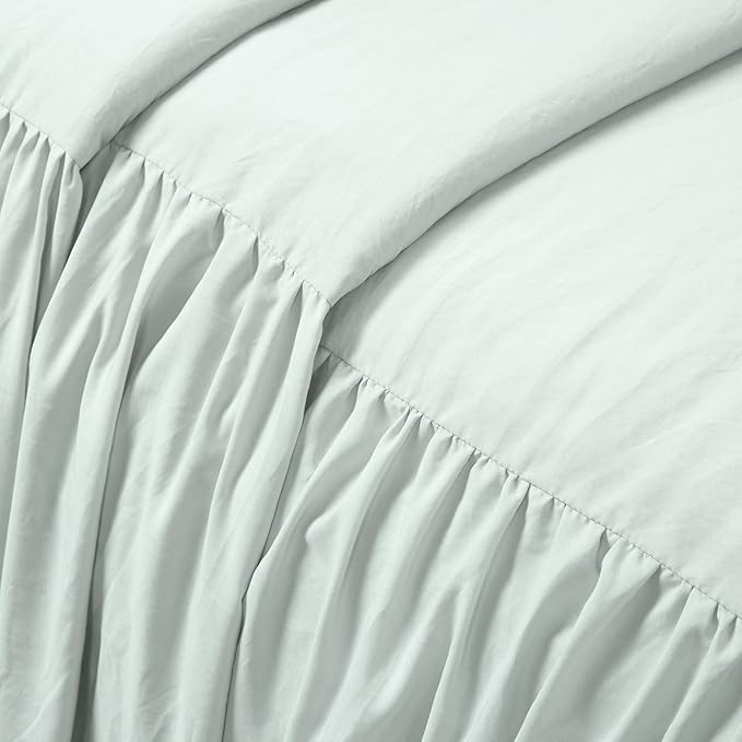 Lush Decor Ruffle Skirt Bedspread Set - 3-Piece Luxurious Farmhouse Bedding - Elegant Ruffle Detail - Timeless Style - Soft Lightweight Sheets - Queen, Sea Salt