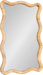 Kate and Laurel Rahfy Boho Scalloped Rectangle Rattan Wall Mirror, 24 x 36, Natural Wood, Decorative Rectangular Wavy Mirror with Authentic Rattan Frame for Bathroom Mirror Decor