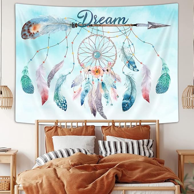Dream Catcher Feather Mini Tapestry, Native American Arrow Dreamcatcher Tapestry Wall Hanging for Teen Girl Bedroom, Blue Teal Bohemian Bohemian Tapestries Living Room College Dorm Home Decor (40W X