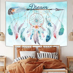 Dream Catcher Feather Large Tapestry, Native American Arrow Dreamcatcher Tapestry Wall Hanging for Teen Girl Bedroom, Blue Teal Bohemian Tapestries Living Room College Dorm Home Decor (90W X 70H)