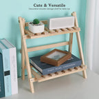 2-Step Desktop Storage Organizer Foldable 2 Tier Ladder Plant Stand Wood Display Shelf Decorative Storage Rack for Table Top