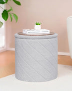 B FSOBEIIALEO Ottoman with Stroage, Boucle Round Storage Ottoman with Tray,Foot Rest Stool for Dorm Room, Living Room Grey, 16.93"x16.93"x17.72"