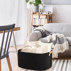 danpinera Large Woven Basket, 108 L Blanket Basket for Living Room, Nursery Bin for Toys Organizing & Laundry, Cotton Rope Hamper with Leather Handle, 25’’*16’’*16’’ Black